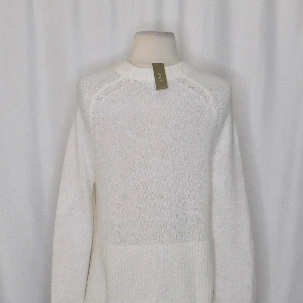 NWT!! J. CREW High Rib Pullover Sweater Wool Alpaca Solid‎ Ivory Minimalist XXS